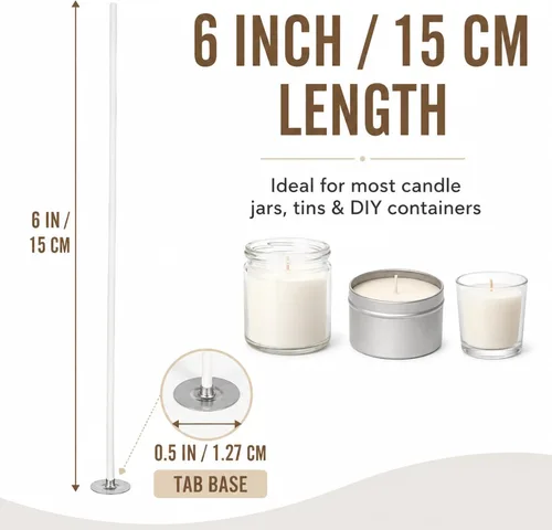 Vista 5 de Newwiee 600 mechas de velas de algodón preenceradas de 6 pulgadas para hacer velas, hechas de bricolaje, gruesas, con base