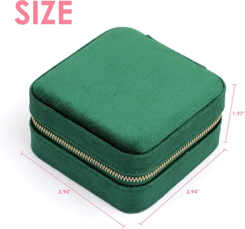 Vista 4 de HiQltyla Joyero de viaje de terciopelo de felpa, organizador de joyas de viaje, mini estuche de regalo para mujeres y niñas, caja de viaje