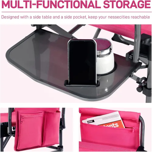 Vista 7 de EVER ADVANCED Silla de Directores de Camping con Mesa Lateral, Plegable Portátil con Tamaño Compacto, Diseño Transpirable y de Secado Rápido Silla