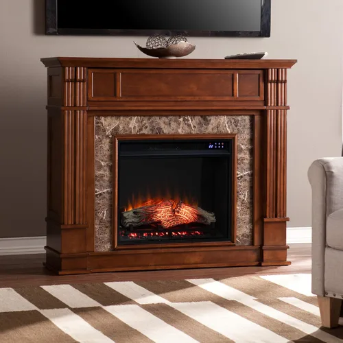 Vista 7 de SEI Furniture - Chimenea eléctrica Highgate Media con pantalla táctil - Diseño de transición, vidrio marrón y madera - Ideal para sala de estar