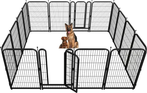 Vista 12 de Corralito de metal para perros, 24 pulgadas de altura, 16 paneles, valla ideal para perros grandes, medianos y pequeños, para interiores