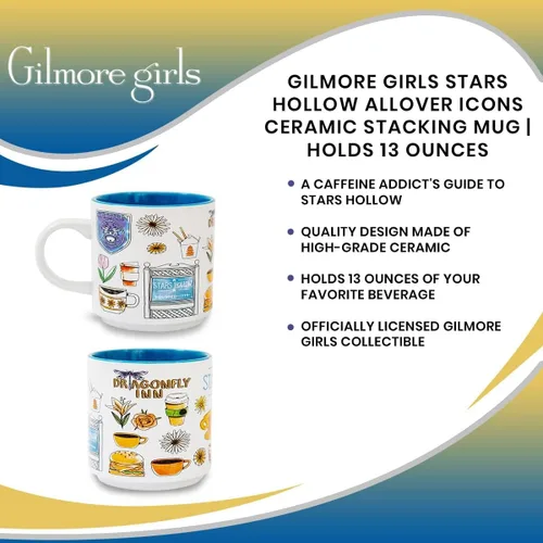 Vista 7 de Taza de cerámica con iconos de Gilmore Girls de Stars Hollow Taza grande de café para espresso, cafeína, bebidas, artículos esenciales
