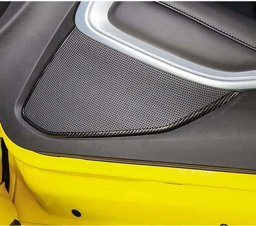 Vista 7 de Cubierta interior de fibra de carbono para puerta, decoración de panel de altavoz de audio, accesorios interiores para Chevrolet Camaro 2017-2022