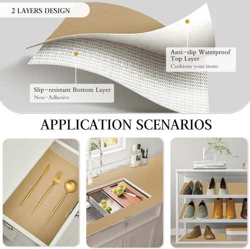 Vista 3 de Beautysaid Revestimiento de estante y cajón para armario de cocina, papel antideslizante no adhesivo, impermeable, lavable, grueso para tocador