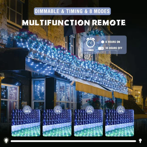 Vista 5 de JMEXSUSS Luces de Red al Aire Libre Impermeables, 12 pies x 5 pies con 8 Modos y Control Remoto, 360 LED, Luces de Red Enchufables para Decoración