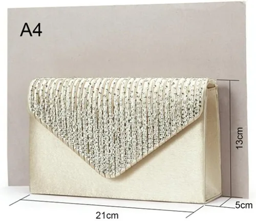 Vista 4 de Bolso de mano para mujer, con diamantes de imitación de satén esmerilado para boda