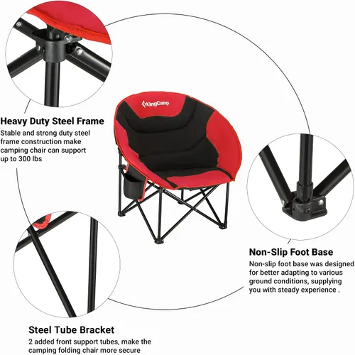 Vista 4 de KingCamp Paquete de 2 sillas de campamento acolchadas de gran tamaño con forma de luna, sillas plegables con soporte para tazas, bolsa