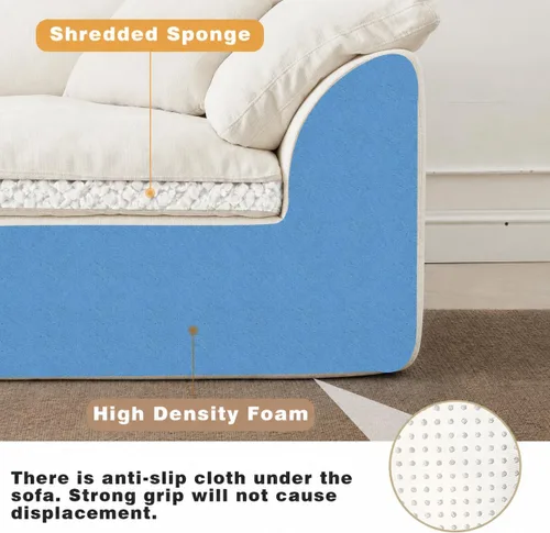 Vista 6 de Sofá seccional de nube sin hueso de 110 pulgadas para sala de estar, sofá modular en forma de L de gran tamaño con otomana, sofá seccional de Blanco
