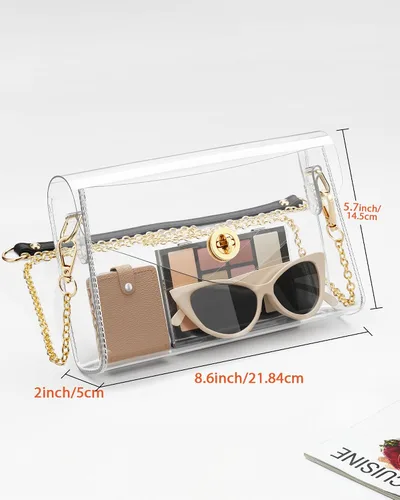 Vista 4 de BS-VOG Bolso transparente para mujer, bolso cruzado aprobado por estadios con 2 correas para conciertos