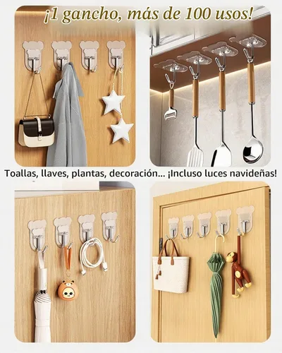 Vista 3 de 10 ganchos adhesivos resistentes de 10 libras máximo, ganchos de pared transparentes e impermeables para baño, ducha, cocina, oficina, sin daños