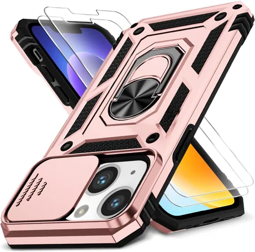 Vista 62 de Funda HakkTaoo para iPhone 13/iPhone 14 de 6.1 Pulgadas con Funda Deslizante para Cámara + Protector de Pantalla (2 Paquetes), Funda Protectora a