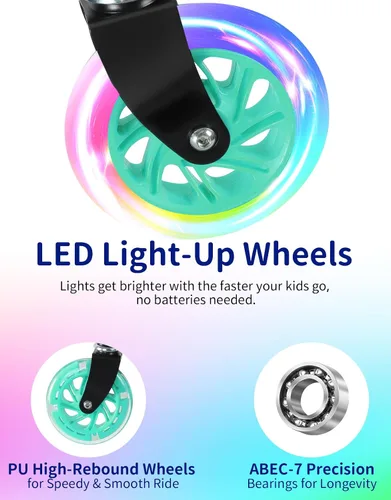 Vista 3 de BELEEV V1 Patinetas para niños, patineta plegable de 2 ruedas para niños y niñas, 3 alturas ajustables, ruedas iluminadas, patineta ligera