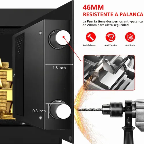 Vista 3 de Caja fuerte pequeña de 1.3 Cub para uso doméstico, a prueba de fuego y agua, caja de seguridad digital ignífuga con cerradura de combinación