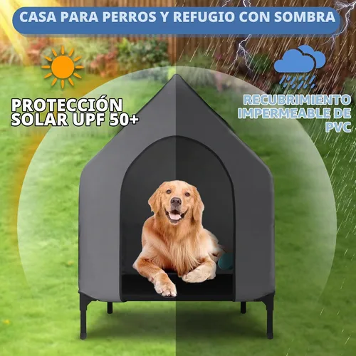 Vista 7 de Casa para perros de 36" para exteriores para perros medianos y grandes refugio elevado para perros