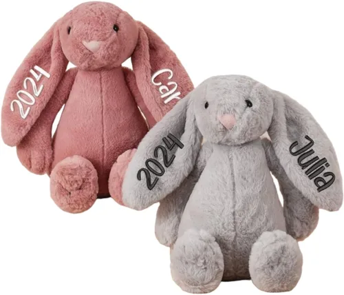 Vista 2 de Dyoart Conejo de Pascua Personalizado, Conejo Bordado con Nombre Personalizado, Conejo Esponjoso con Orejas Largas, Juguetes de Conejo de Peluche
