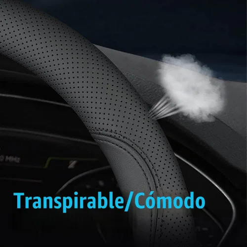 Vista 2 de HAOTULE Funda universal para volante de automóvil, de piel de napa, 15 pulgadas, color negro
