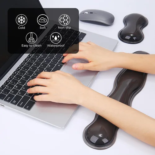Vista 2 de Reposamuñecas de Gel para Teclado y Ratón, Reposamuñecas para Teclado, Soporte de Muñeca para Ratón, Alivio del Dolor, Toque Fresco, Antideslizante
