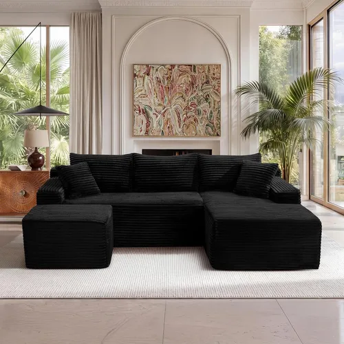 Vista 13 de Sofá comprimido de esquina izquierda en forma de L de 105 pulgadas, modular sin hueso, sofá de espuma de piso con diván, sofá de pana en esquina sin