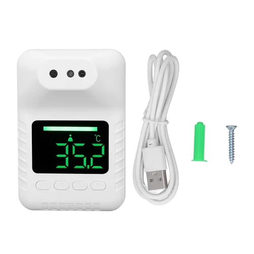Vista 7 de Termómetro infrarrojo para la frente montado en la pared, termómetro digital de pared no electrónico, carga USB o funciona con pilas, termómetro