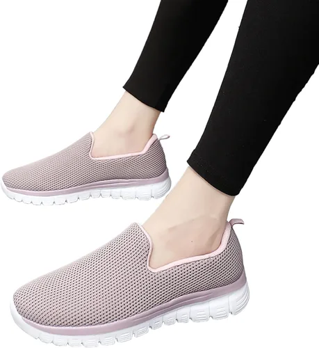 Vista 4 de JWSVBF Zapatos deportivos de plataforma para mujer, cuñas, malla transpirable, sin cordones, a la moda, de otoño, cómodos, para caminar, zapatos