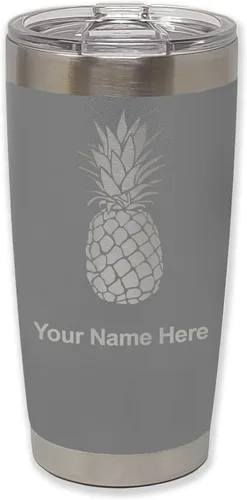 Vista 33 de LaserGram Vaso aislado al vacío de 20 onzas, piña, grabado personalizado incluido (negro)
