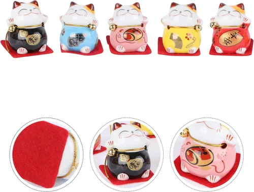 Vista 7 de PRETYZOOM 5 piezas de gato japonés Maneki Lucky Money Cat Fengshui agitando estatua china de inauguración de la casa para tablero de automóvil