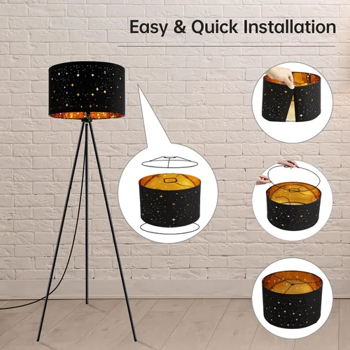 Vista 4 de Lámpara de pie, lámpara de pie con trípode, bombilla LED de 8W, pantalla decorativa, lámpara de pie estilo de mediados de siglo para sala de estar