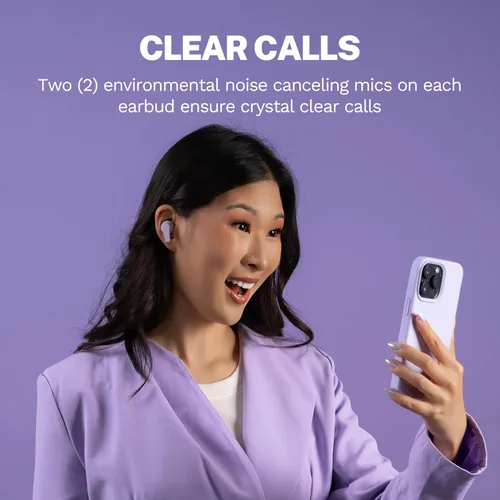Vista 8 de JLab Go Pods ANC Auridífonos True Wireless Bluetooth con Estuche de Carga, Cancelación Activa de Ruido Híbrida + Sé Consciente para una Escucha Lila