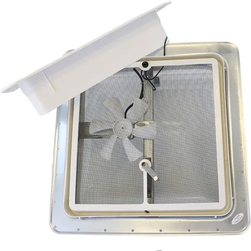 Vista 3 de Ventilador de ventilación de techo RV de 14 pulgadas con tapa blanca estilo cuña - Anillo de adorno de 3 pulgadas - Masilla y tornillos 71112A-3-PS