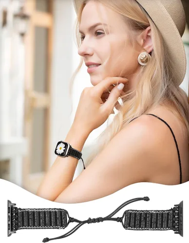 Vista 3 de W-RARA Correa de Pulsera de Piedra Boho Compatible con Correa de Apple Watch de 38/40/41/42/44/45/46/49mm para Mujer, Correa de Jaspe Natural