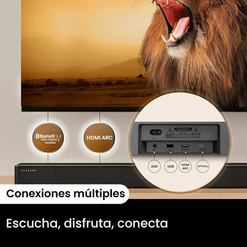 Vista 9 de Hisense Barra de sonido HS2100 de 2.1 canales con subwoofer inalámbrico, Dolby Audio, DTS Virtual:X, HDMI ARC, Bluetooth 5.3, control remoto, 6