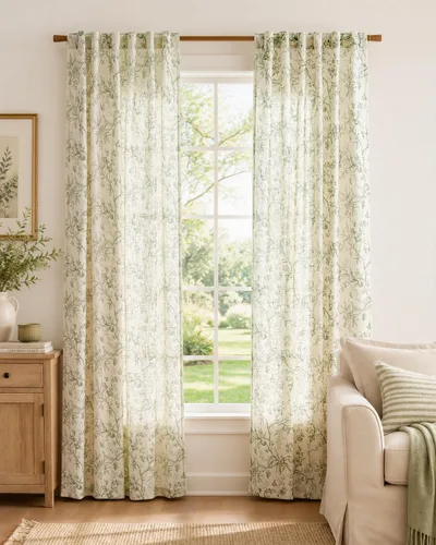 Vista 26 de jinchan Amlie - Cortinas florales de lino de 63 pulgadas de largo para sala de estar, dormitorio, casa de campo, cortinas de decoración de campo