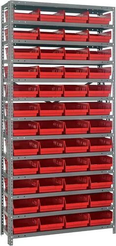 Vista 265 de Quantum QSBU-245BK Heavy Duty Shelving Unit with (7) Shelves and (24) QUS245 Black Bins for Garage Warehouse Storage Distribution 400 lb Load