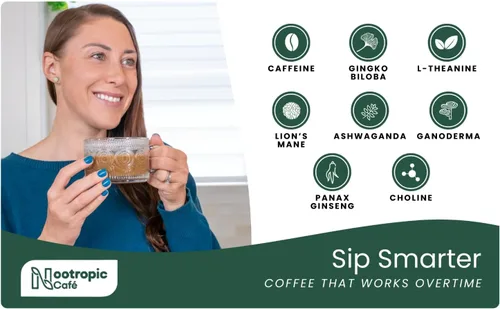Vista 7 de Café de hongos que estimula el cerebro – Melena de león, Ginkgo Biloba, Ashwagandha, L-teanina, colina – Apoyo para el enfoque y el estado de ánimo
