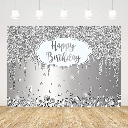 Vista 9 de Telón de fondo de 7 x 5 pies para cumpleaños con purpurina que gotea, diamantes de cristal, rosa dorado, para fotografía, decoración para fiesta