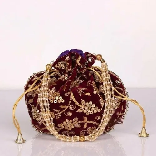 Vista 6 de Bolsa de terciopelo bordada para mujer, bolsa con cordón, regalo de boda dorado para mujer