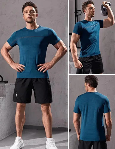 Vista 3 de Paquete de 5 camisetas de manga corta con cuello redondo y de secado rápido para hombre camisetas deportivas para correr entrenar o ir al gimnasio