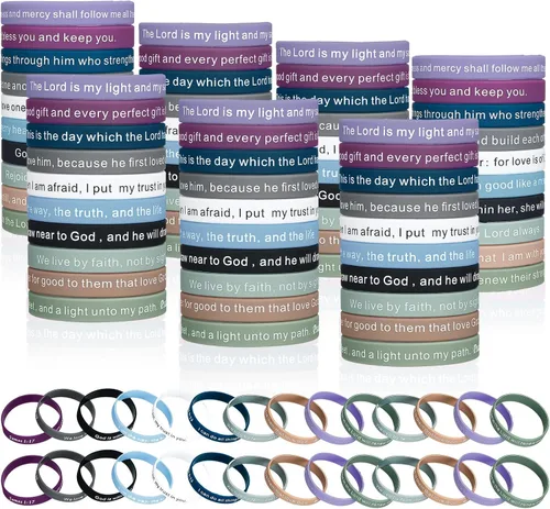 Vista 10 de Estune 120 pulseras con versículo bíblico, pulseras cristianas, color azul
