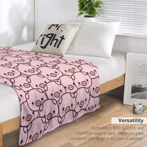 Vista 5 de Manta de cerdo para regalo, manta de franela polar de 30 x 40 pulgadas, suave para niñas, niños y adultos, ligera, cómoda, cálida manta con temática