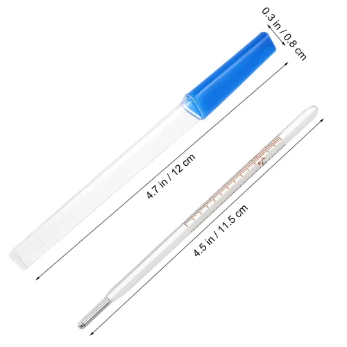 Vista 2 de Ipetboom Termómetro oral de vidrio - 1 unidad, indicador de fiebre de lectura rápida para adultos, clínica gratuita, axilas, escala única, azul