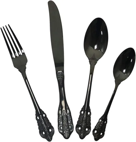 Vista 7 de Juego de cubiertos de 4 piezas, cubiertos de acero inoxidable 18/10, incluye cuchillo, tenedor, cuchara, cuchara de té, pulido con espejo, apto