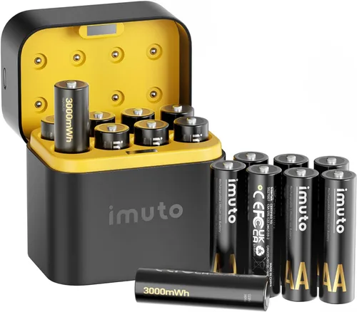 Vista 9 de imuto Baterías recargables AA, baterías de litio de 3000 mWh AA, paquete de 4 1.5V 2A Output Double a Battery, 2500+ Cycles life, Wide Temp