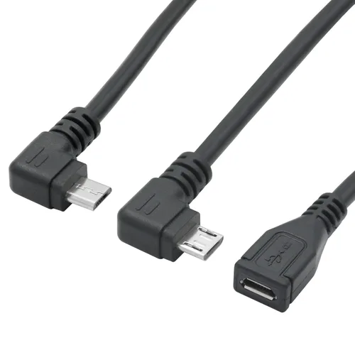 Vista 2 de Cable de extensión micro USB corto de 9 pulgadas, 90 grados de ángulo izquierdo y recto micro USB macho a hembra de 5 pines de datos de carga