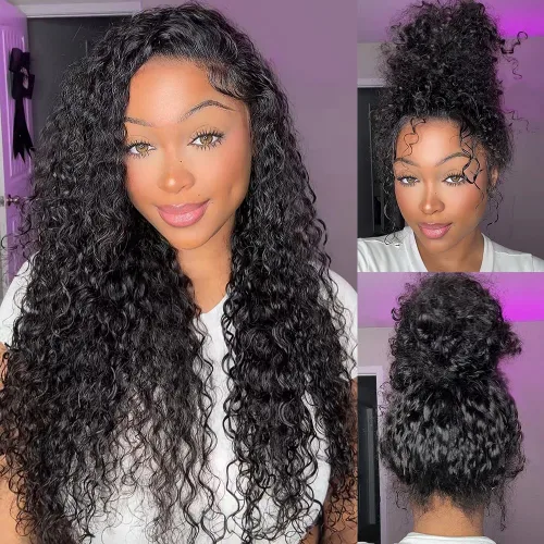 Vista 24 de Pelucas de cabello humano ondulado con encaje frontal 360 con correa oculta, nudos blanqueados, sin pegamento, previamente despuntadas, precortadas