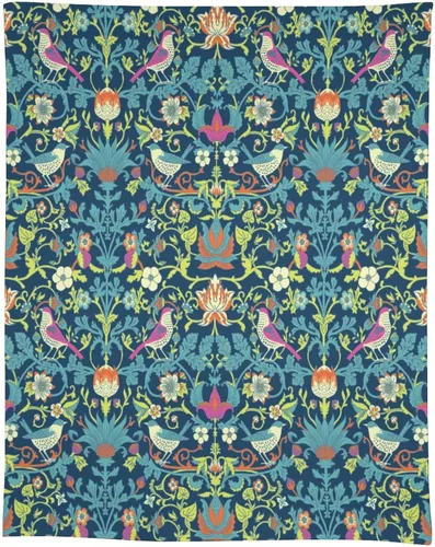 Vista 305 de Mantel Floral Retro de Pájaros, Diseño Original Bohemio William Morris Estampado Cubierta de Mesa para Hogar Picnic Fiesta Comedor Cocina William
