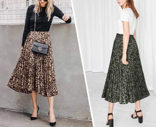 Vista 6 de Falda de mujer con estampado de leopardo, faldas largas fruncidas de cintura alta, faldas acampanadas