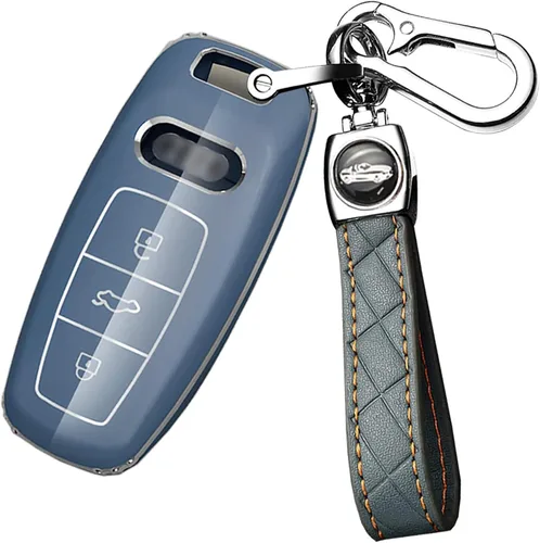 Vista 7 de ontto Funda para llave compatible con Audi 2018-2022 A6 A7 A8 E-Tron Q8 SQ8 Smart Remote Key Fob Cover Light y Glossy Scratchatched Black