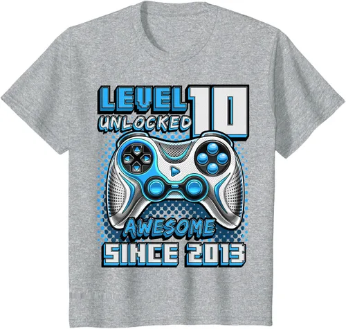 Vista 45 de Level 10 Unlocked Awesome 2013 Video Game 10th Birthday Boy T-Shirt, Negro