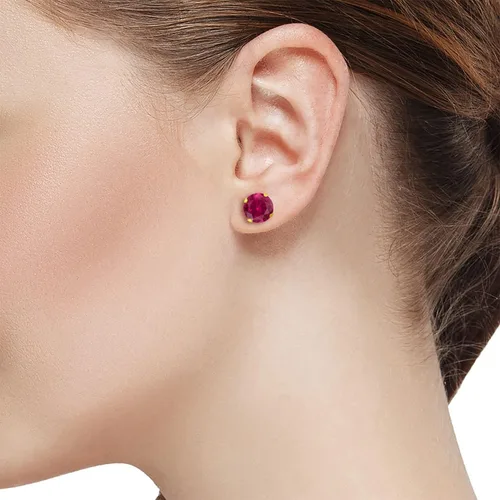 Vista 2 de Gem Stone King Aretes de tuerca de oro amarillo de 14 quilates con rubí rojo para mujer (1.20 quilates redondo de 0.197 in), Metal Gema, Rubí