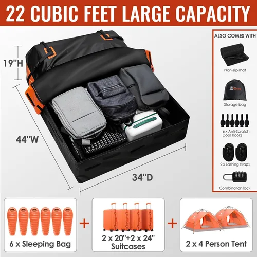 Vista 4 de Bolsa de Carga para Techo de Automóvil, Asinking 22 Pies Cúbicos Impermeable Resistente al Desgarro Bolsa para Techo de Automóvil para Todos